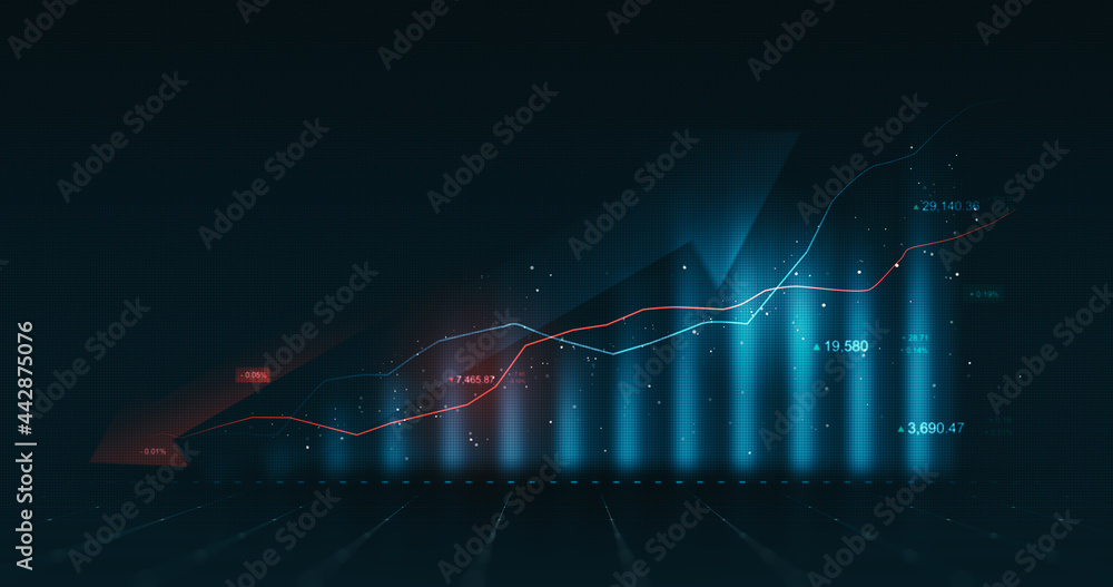 Poster chart of business data graph diagram and growth financial graphic report information on futuristic f