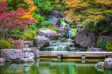 Long exposure, waterfall in Kyoto garden in Holland park in London, England