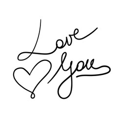 Love you in heart  lettering on white background