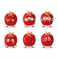 Pomegranate cartoon in character with sad expression