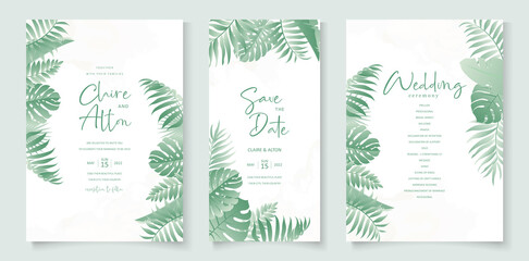 Wedding invitation design with tropical leaf ornament