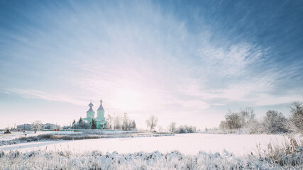 Village Krupets, Dobrush District, Gomel Region, Belarus. Old Wooden Orthodox Church Of The Holy...