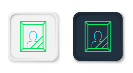 Line Mourning photo frame with black ribbon icon isolated on white background. Funeral ceremony and condolence card layout. Colorful outline concept. Vector