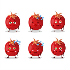 Cartoon character of pomegranate with sleepy expression