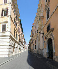Fototapeta na wymiar Empty Road VIA CONDOTTI in Rome Italy the street of the Shopping during lockdown without people