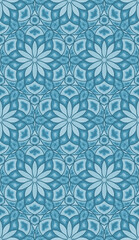 Seamless background with abstract patterns, stylized flower, blue tone.