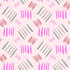 Seamless background with red, green and pink ornament, stroke and lines.