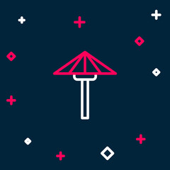 Fototapeta na wymiar Line Traditional Japanese umbrella from the sun icon isolated on blue background. Colorful outline concept. Vector