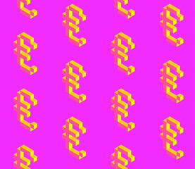 Summer seamless geometric pattern with the image of engineering money, banknotes, currencies. Euro, dollar, yen, ruble, bitcoin. Vector design for web banner, business presentation.