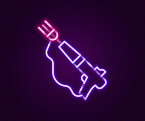 Glowing neon line Fishing harpoon icon isolated on black background. Fishery manufacturers for catching fish under water. Diving underwater equipment. Colorful outline concept. Vector