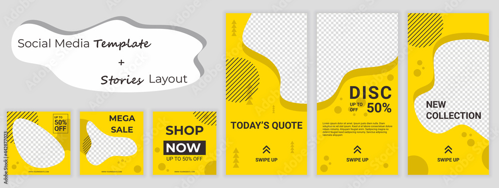 Poster set of editable minimal square banner template. colorful background color with stripe line shape. su