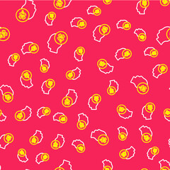 Line Casino slot machine with clover symbol icon isolated seamless pattern on red background. Gambling games. Vector