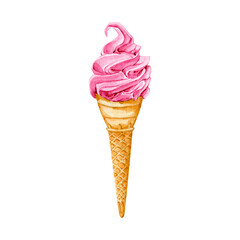 Watercolor sweet ice cream cone food illustration