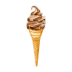 Watercolor sweet ice cream cone food illustration