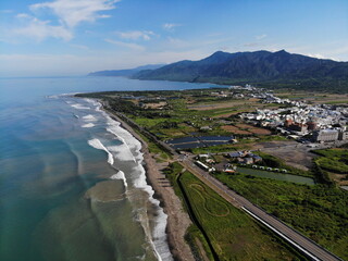 Aerial drone view of Checheng, Pingtung County in South Taiwan 