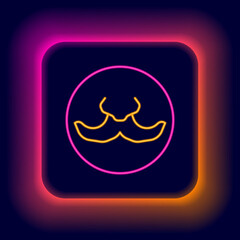 Glowing neon line Mustache icon isolated on black background. Barbershop symbol. Facial hair style. Colorful outline concept. Vector