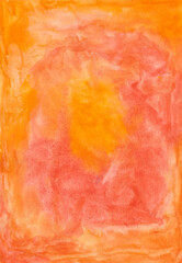 Watercolor paint on paper, multi-colored background, red, yellow and red hand-drawn.