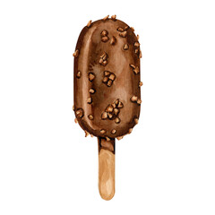 Watercolor sweet ice cream cone food illustration