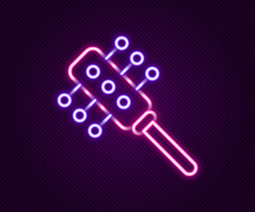 Glowing neon line Hairbrush icon isolated on black background. Comb hair sign. Barber symbol. Colorful outline concept. Vector