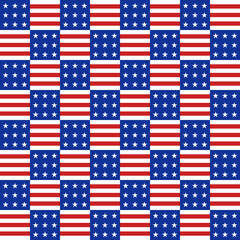 American flag related vector seamless pattern. High quality abstract texture with stars and stripes in white red and blue