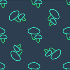 Line Mushroom icon isolated seamless pattern on blue background. Vector