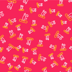 Line Zombie hand icon isolated seamless pattern on red background. Arm monster dead. Happy Halloween party. Vector