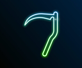 Glowing neon line Scythe icon isolated on black background. Happy Halloween party. Colorful outline concept. Vector