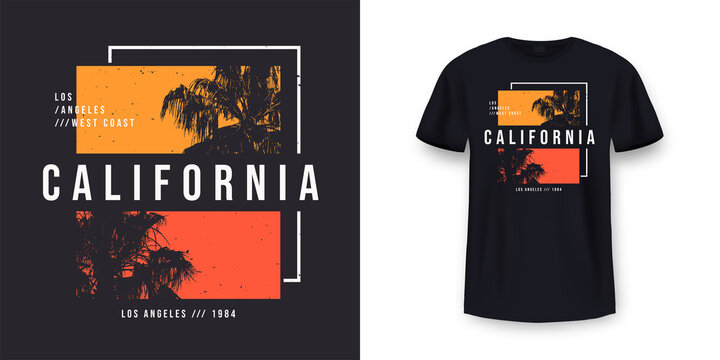 California, Los Angeles t-shirt design. T shirt print design with palm tree. T-shirt design with typography and tropical palm tree for tee print, apparel and clothing