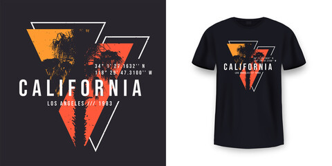 California, Los Angeles t-shirt design. T shirt print design with palm tree. T-shirt design with typography and tropical palm tree for tee print, apparel and clothing - 442879623