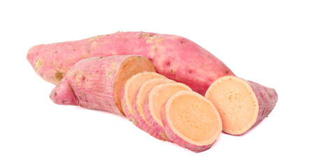 sliced sweet potatoes isolated on white background
