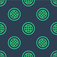 Line Global technology or social network icon isolated seamless pattern on blue background. Vector