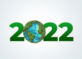 Green earth 2022. New Year 2022 green recycling and save our planet and earth environment.World...
