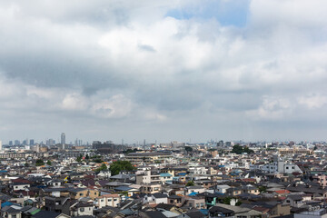 Urban rooftop skyline in Japan