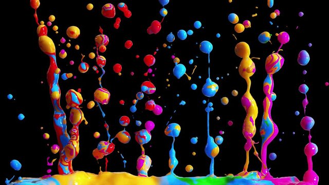 Colored paint splashes with alpha channel isolated on black background. 3d rendering. 4K