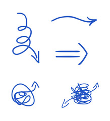 Abstract arrow on white. Set of sketchy indicator signs. Hand drawn simple arrows