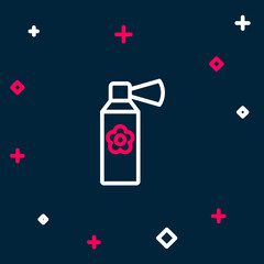 Line Air freshener spray bottle icon isolated on blue background. Air freshener aerosol bottle. Colorful outline concept. Vector