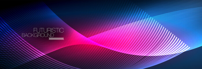 Abstract neon glowing light in the dark with waves. Shiny magic energy and motion concept, vector abstract wallpaper background