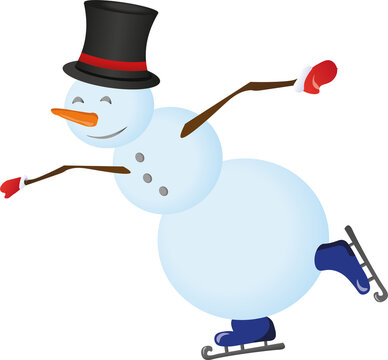 skating snowman with cap, silk hat  and gloves