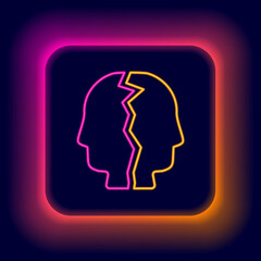 Glowing neon line Bipolar disorder icon isolated on black background. Colorful outline concept. Vector