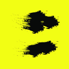 Abstract black hand painted grunge texture strokes vector set on yellow background
