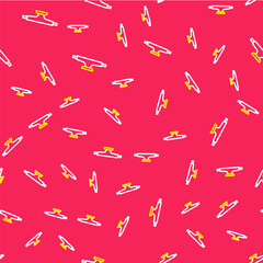 Line Skateboard wheel icon isolated seamless pattern on red background. Skateboard suspension. Skate wheel. Vector