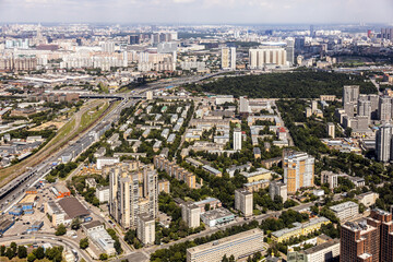 Naklejka premium view of the residential and commercial buildings of the big city