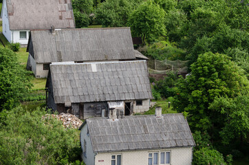 Fototapeta na wymiar View from above of Varme village houses, Latvia.