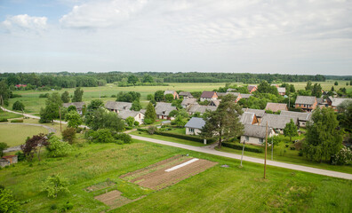 View from above of Varme village houses, Latvia.