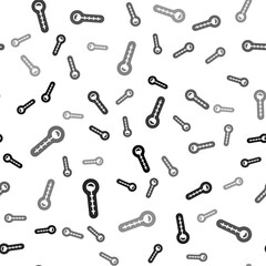 Black Meteorology thermometer measuring heat and cold icon isolated seamless pattern on white background. Thermometer equipment showing hot or cold weather. Vector