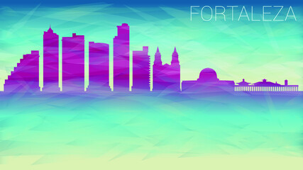 Fortaleza Brazil Skyline City Vector Silhouette. Broken Glass Abstract Geometric Dynamic Textured. Banner Background. Colorful Shape Composition.