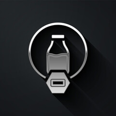 Silver Lactose free icon isolated on black background. Long shadow style. Vector