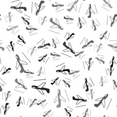 Black Plane landing icon isolated seamless pattern on white background. Airplane transport symbol. Vector