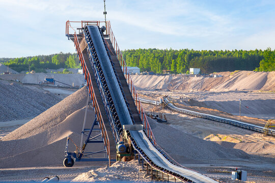 Sand Aggregate Mine. Conveyor Belt. Poland