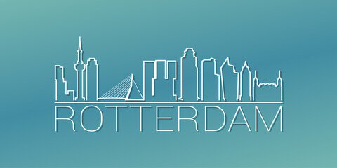Naklejka premium Rotterdam, Netherlands Skyline Linear Design. Flat City Illustration Minimal Clip Art. Background Gradient Travel Vector Icon.
